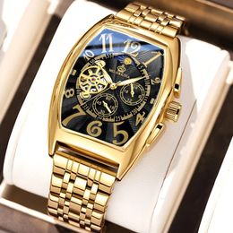 Shavers Gold Case Big Square Dial Automatic Watch Men Tourbillon Mécanique montre la bracele