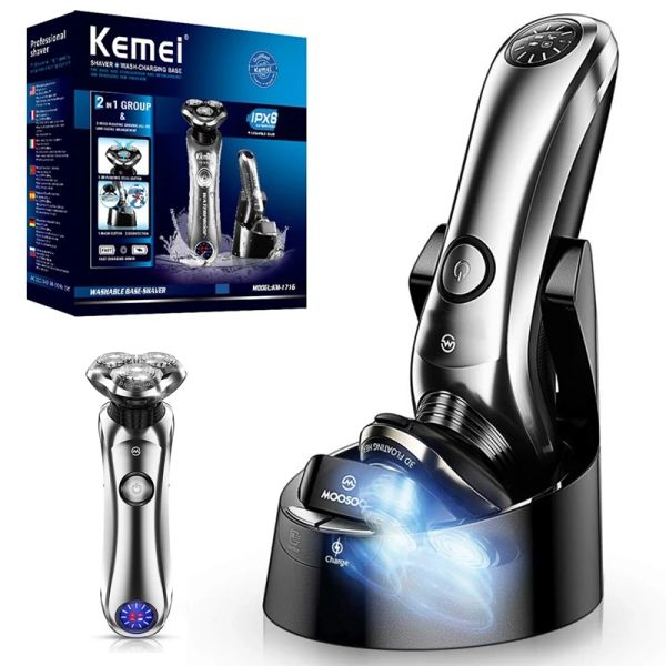 Shavers Kemei 1716 Wet Dry Rechargeable Pro Electric Shaver Beard Razor Electric Razor For Men Facial Raser avec Smart Nettoyer