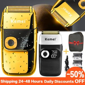 Shavers Kemei Electric Shaver Razor Men's Razor Original Beard Trimmer pour hommes Trimmless Hair Clipper Clipper USB Fast Charging LCD Affichage