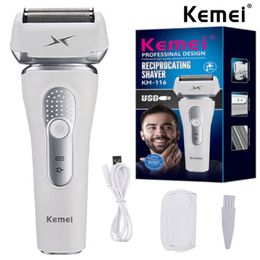 Shavers Kemei KM116 Nouveau rasoir à double lame électrique Rasage rechargeable Rasage pour le visage de la barbe pour hommes et à double utilisation sèche étanche.