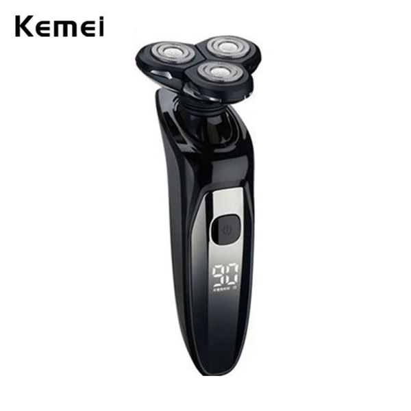 Shavers Kemei LCD Pantalla impermeable a los hombres de rasurador eléctrico de agua húmeda