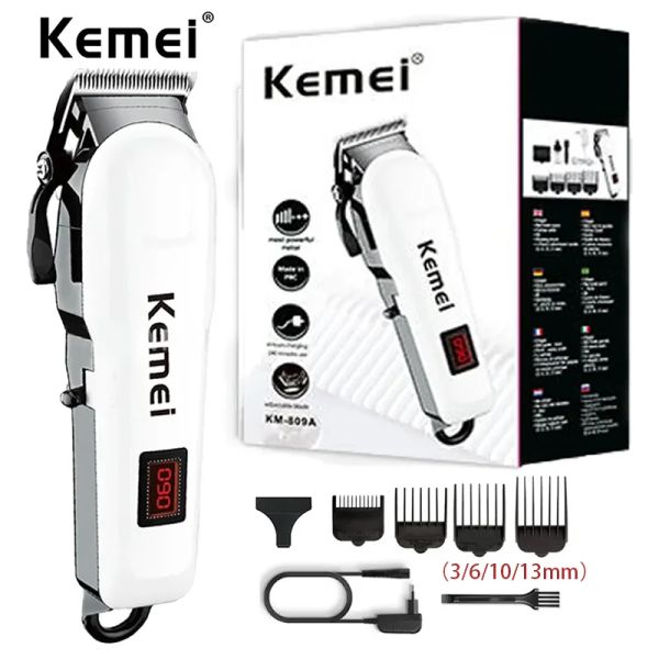 Shavers Kemei Professional Men's Rechargeable Hair Clipper LCD Wireless Electric Shaver Styling Tool en acier en acier en acier KM809A