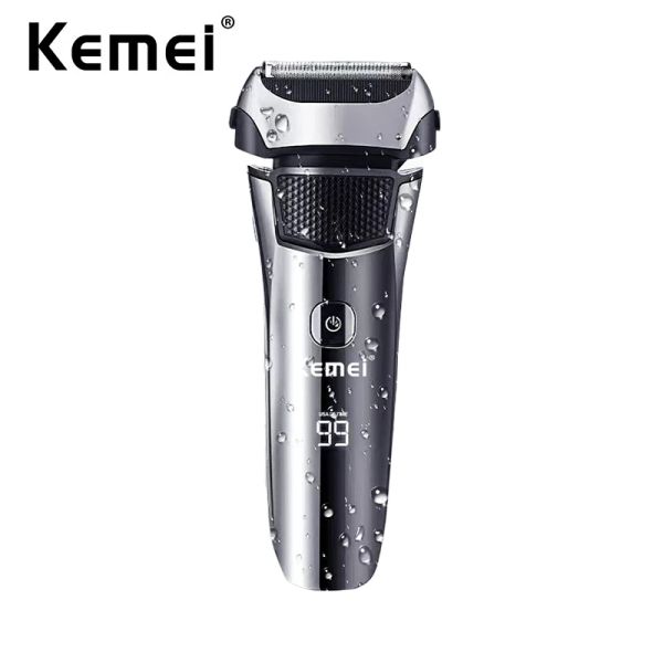 Shavers Kemei Washable Wet Dry Electric Shaver Men Men LCD Affichage Razor Rechargeable Barbe Trimmer Bald Head 3Blade Shaving Hine System