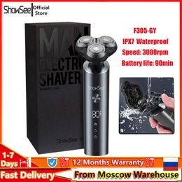 Shavers New Showsee Electric Shaver for Men F305 Barber Razor Beard Trimmor Portable Rechargeable Washable Shaving Hine Razor