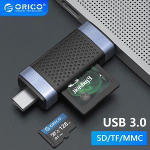 Shavers orico 2 in 1 USB3.0 Type C -kaartlezer Geheugenkaartlezer Portable Smart Card Reader Adapter voor TF SD Micro SD SDXC SDHC MMC