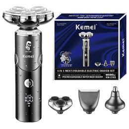 Shavers Original Kemei 4in1 Rasoir électrique pour hommes Barbe Body Face Trimm Eart Wasinable Electric Razor Bald Head Raser Machine