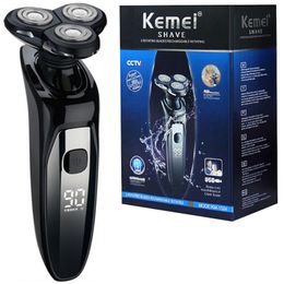 Shavers Original Kemei LCD Display Shaver eléctrico impermeable para hombres Máquina de afeitar con barba de barba seca húmeda recargable