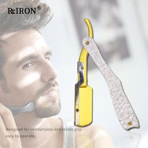 Rasoirs RIRON Salon professionnel barbier rasage rasoir rétro changement manuel lame rasage support de rasoir en acier inoxydable couteau de rasoir droit