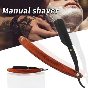 Shavers Handle de rasage en bois vintage couteau droit à bord droit en acier inoxydable rasoir rasoir remplaceable hommes rasoir