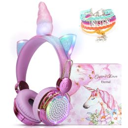 Shavers Wireless Bluetooth Headset Glow Lights Headphones Unicorn pour enfants Musique stéréo avec micro Mic Girls Girls Casques Casques
