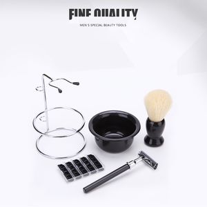 Juego de brochas para el cuidado del afeitado, soporte de acero inoxidable, tazón de jabón, herramienta profesional para barba, bigote, regalo para padre o hombre, cuchillas de afeitar