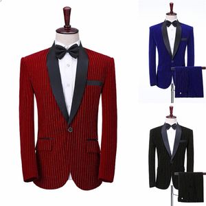 Sjaal Revers Mens Bruiloft Tuxedos Pinstripe 2 stks Custom Made Jacket Broek Bruidegom GroomsMen Suit Mens Formele Kleding