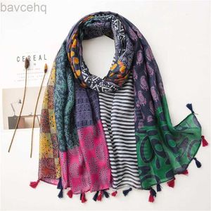 SHAWLS 2022 Modeontwerp Aztec Floral Patchwork Viscose sjaal sjaal sjaal hoogwaardige nekhoofd herfst winter foulard moslim hijab sjaal d240426