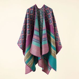 Châles automne hiver motif à rayures géométriques Imitation cachemire chaud décontracté femmes châle Poncho Capes dame manteau violet 231013