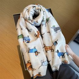 Châles Dessin animé Teckel Chien Motif Frange Viscose Écharpe Caniche Imprimé Doux Voile et Wraps Pashmina Musulman Hijab Sjaal 180 90Cm 231011