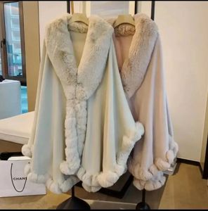 Châles élégant revers Faux Rex manteau de fourrure de lapin Cape hiver femmes grand châle complet Grim tricoté manteau pardessus Parka 231013