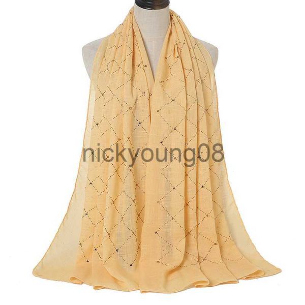 Châles De Mode Plaine Coton Écharpe Musulman Hijab Brillant Diamant Écharpes À Carreaux Femmes De Luxe Foulard Long Châle Soutien En Gros x0711