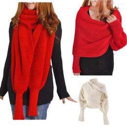 Sjaals mode winter warme, vaste kleur gebreide wikkel sjaal haak dikke sjaal cape met mouw voor vrouwen en mannen Leeves