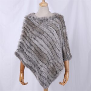 Châles Véritable fourrure de lapin tricoté fourrure naturelle Poncho mode Wrap manteau châle dame écharpe fourrure naturelle fête de mariage en gros Cape 231204