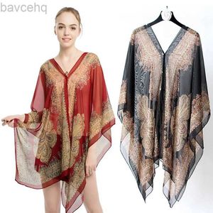 SHAWLS Hot Selling Chiffon Shawl Paisley Print Hijab UV Bescherming Zomer sjaal voor vrouwen Moslim Travel Beach Elegant Poncho 148*96cm D240426