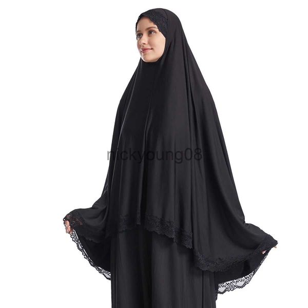 Châles Islamiques Dames Longues Khimar Dentelle Mode Muslimah Coiffe Ramadan Eid Culte Arabe Femmes Hijab Châles Jilbab Prière Vêtements x0711