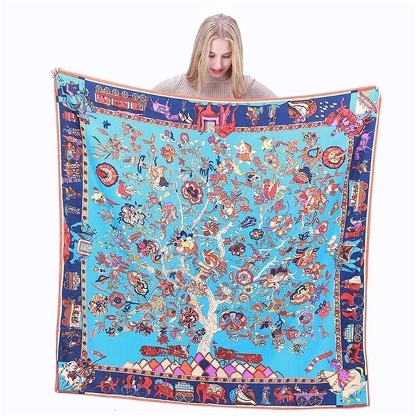 LESIDA Foulard en soie Pure femmes grands châles étoles arbre imprimé foulards carrés Echarpes Foulards Femme Wrap Bandanas 130*130CM 1303 231204