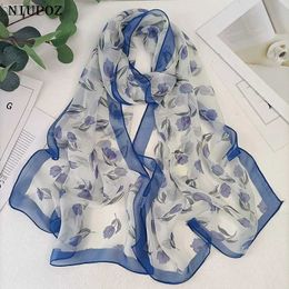 Châles Magnolia Flower Print Femmes Elegant Mariffon Georgette Bandana Scarf Summer Beach Suncred Minon Hijab Bandband Bâle D240426