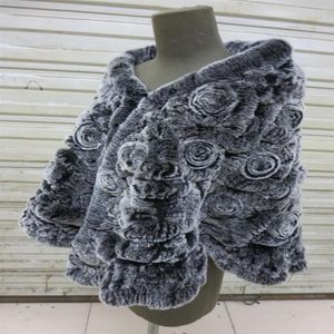 Châles Real Rex Rabbit Fur Tree Circcle Circcle Rose Poncho Wrap SHAWL