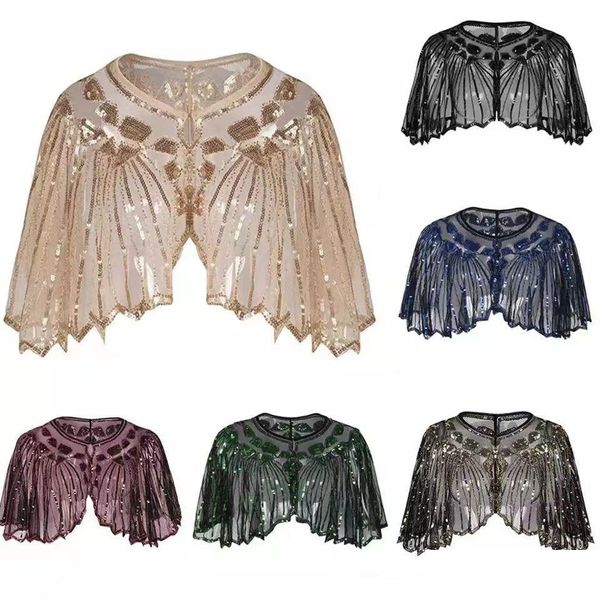 Chales Vintage 1920S Flapper Shawl Lentejuelas con cuentas Capa corta Decoración Gatsby Party Mesh Er Up Vestido Accesorio 230301 Drop Delivery Fa Dhgum