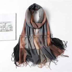 Shawls Winter Scarf Plaid Long Shawl Fashion Headband Wraps Women Scarves Bandana Hijab Tassels Female Foulard Cotton Feeling Stoles x0711