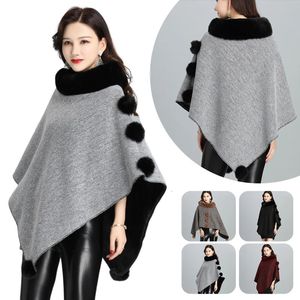 Châles Femmes Mode Fausse Fourrure Châle Imitation Rex Lapin Col Cape Cape Thermique Lâche En Peluche Wrap Haussement D'épaules Poncho Manteau 231012