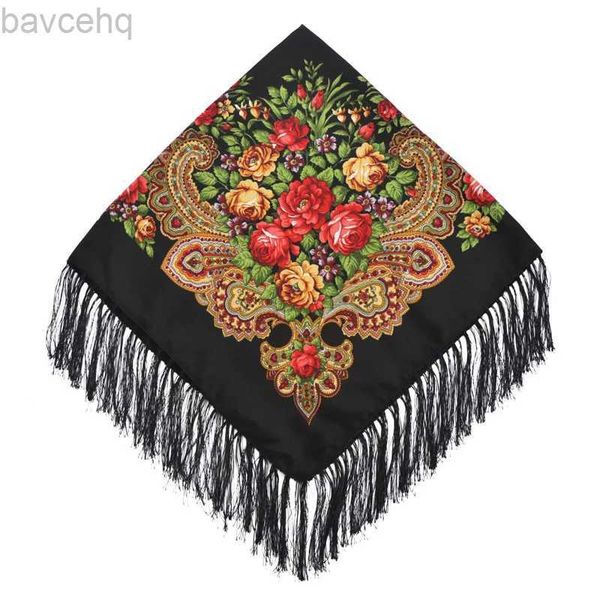 Châles femmes luxueuses écharpe russe imprimée en florage ukrainien écharpes carrées babushka têtes de tête de la tête de voyage D240426