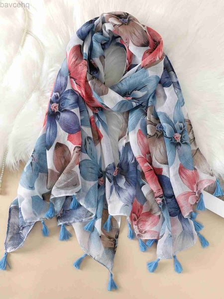 Châles femmes écharpe à fleur imprimé hijab châles doux et enveloppe Tessale Femme Foulard Designer Pashmina Bandana Headscarf D240426