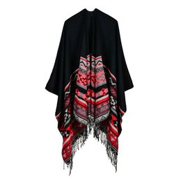 Châles femmes gland imiter cachemire châle automne hiver peut être épaissi porter des deux côtés dame Ponchos Capes 3 231013