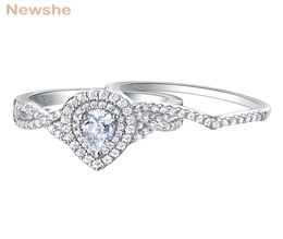 She 2 PCS 925 Sterling Silver Wedding Rings For Women Engagement Ring Sets 17CT PEAD Vorm Teardrop AAAAA Zirkon BR0829 2201227083334