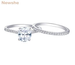 Elle 2 pièces 925 Anneaux de mariage en argent sterling set 19CT Forme ovale Aaaaa Zircon bijoux de fiançailles bande droite BR0943 21101213576