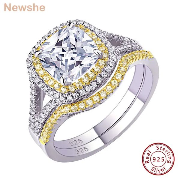 Elle 925 bijoux en argent bagues de fiançailles Halo or jaune alliance ensemble de mariée pour les femmes 18Ct coussin coupe AAAAA CZ 240220