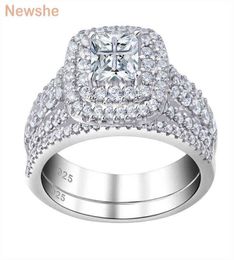 She 925 Sterling Silver Halo Wedding Bagn set for women Elegant Jewelry Princess Cut Aaaaa CZ Rings de fiançailles 2201132565772