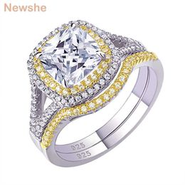 elle 925 argent sterling Halo couleur or jaune bague de fiançailles alliance ensemble de mariée pour les femmes 1 8Ct coupe coussin AAAAA CZ 2106232744