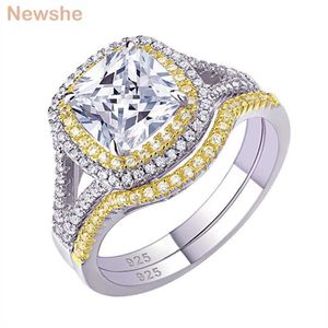 She 925 sterling zilver Halo geelgoud kleur verlovingsring trouwring bruidsset voor dames 1 8Ct kussen gesneden AAAAA CZ 210623234g