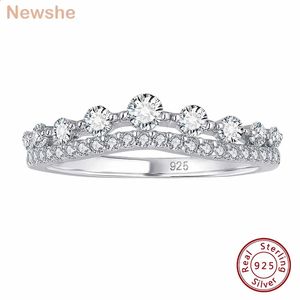 She-anillos de boda apilables de Plata de Ley 925 para mujer, bandas doble curvada, circonita cúbica AAAAA, joyería fina 240130