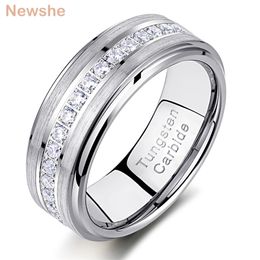 Elle Mens Promise Wedding Band Bagues en carbure de tungstène pour hommes Bague de charme 8mm Taille 9-13 AAAAA Blanc Rond Zircon Bijoux TRX058 211217