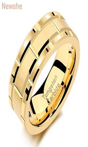 Ze Mens Tungsten Carbide Ring 8mm Geel Goud Kleur Baksteen Patroon Geborsteld Bands Voor Hem Bruiloft Sieraden Maat 9132841569