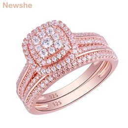 Zij rose goud kleur trouwringen voor vrouwen 925 sterling zilver verlovingsring bruids set 1.6ct aaaaa cubic zirkoon qr5712 211217