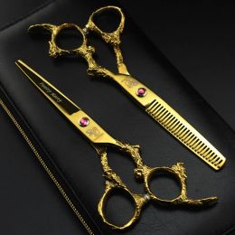 Shears 6,0 inch Gold Color Dragon Hendle Hairdressing Scissors Professional Barber Hair Scissors Hairdressing Tools Set