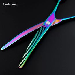 Shears personalizar 7 '' JP 440C 38 dientes Pet Pet Dog Cirves Curved Hairsors adelgazante de cabello de pelo tijeras para peluquería