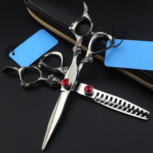 Shears Professional JP 440C Steel 6 '' Gem Scissor Dragon Hair Scissors Haircut Dunning Baper Cutting Shears Hairdressing Scissors