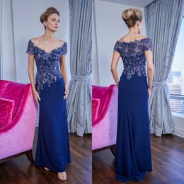 schede moeder van de bruidsjurken off-shoulder korte mouw kralen appliques chiffon galajurk vloer lengte moeders dresses254m