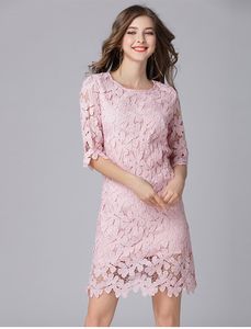 Sheath Short Prom Party Dress 2023 Jewel Neck Floral Lace Half Sheeves Pink Dames Avonds verjaardagsjurken Robe de Soiree Customeded