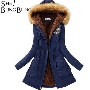 SheBlingBling Automne Chaud Hiver Veste Femmes Col De Fourrure Manteaux Vestes pour Lady Long Slim Down Parka Hoodies Parkas 201201